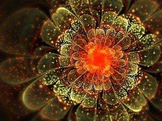 Wall Mural - Dark fractal flower with stars and sparkles, digital artwork for creative graphic design