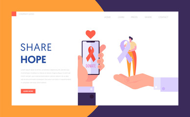 Wall Mural - Share Hope Landing Page. Donate Healthy Transplantable Organ and Tissue for Another Character. Save and Protect Life for Unhealthy Website or Web Page. Flat Cartoon Vector Illustration