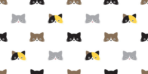 cat seamless pattern vector calico head black kitten pet scarf isolated repeat wallpaper cartoon tile background illustration