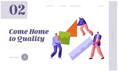 Wall Mural - human builder construction color home landing page. man in process job. people carry new part materi