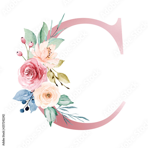 Naklejka litery na szybę  alfabet-kwiatowy-litera-c-z-akwarela-kwiatow-i-lisci-inicjaly-monogramu-idealnie-dla