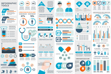 Poster - Medical infographic elements data visualization vector design template. Can be used for steps, options, workflow, diagram, flowchart concept, timeline, healthcare icons, research, info graphics.