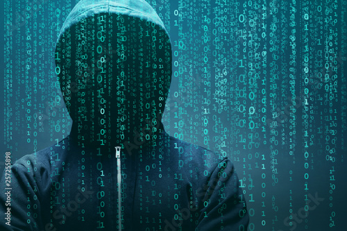 Cuadros en Lienzo Anonymous computer hacker over abstract digital background
