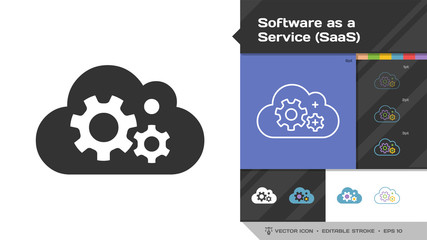 Software as a service SaaS icon black glyph silhouette and editable stroke thin outline single with cloud computing information internet technology sign.