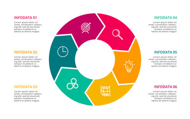 Wall Mural - Circle elements of graph, diagram with 6 steps, options, parts or processes. Template for infographic, presentation