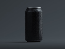 Aluminum Beer Or Soda Can With Droplets Isolated On Grey, 3d Rendering.