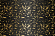 Seamless vector golden texture floral pattern. Luxury repeating damask black background. Premium wrapping paper or silk gold cloth with leaves and flowers.
