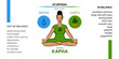 Kapha dosha - ayurvedic physical constitution of human body type. Editable vector illustration with symbols of ether and air and characterizations of vicriti. Used in yoga, Ayurveda, Hinduism.