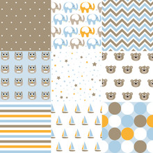 Set Of Baby Boy Patterns. Seamless  Pattern Vector.  Design Elements.