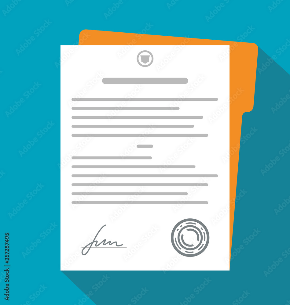 Contract, document with signature. Vector - obrazy, fototapety, plakaty 