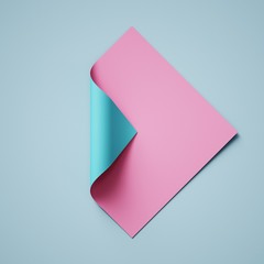 Wall Mural - 3d render, pink blue abstract paper background, page curl, curled corner, creative modern banner mockup, design element