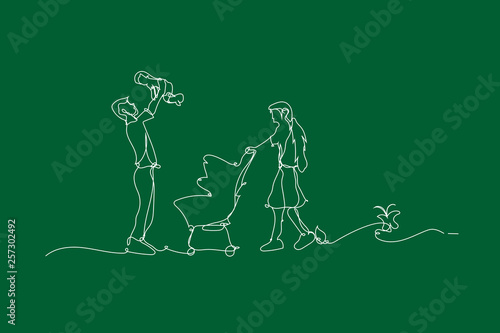 Illustration Happy Family Have Fun With Continuous White