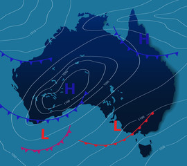 Wall Mural - weather map of the australia. meteorological forecast on a dark background. editable vector illustra