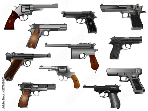 Fotografía Guns, pistols and revolvers set, isolated on white