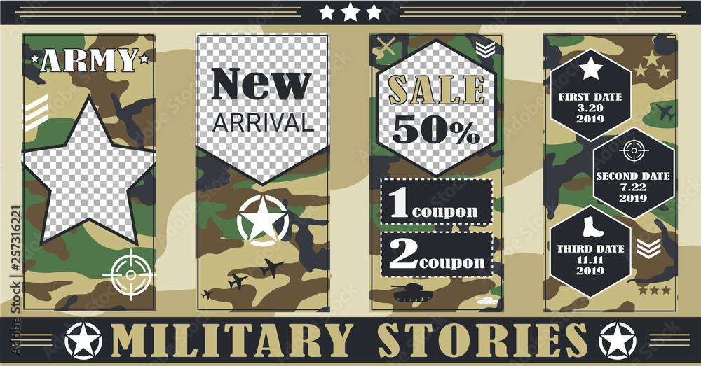 Military, army story templates for social networks, Sales, discounts ...