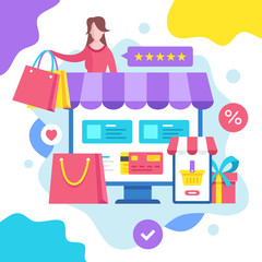 Wall Mural - online shopping concept. vector illustration. e-commerce, ecommerce. modern flat design