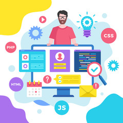 Wall Mural - web development concept. vector illustration. programming, coding. modern flat design