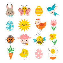 Set Of Cute Spring Design Elements For Easter