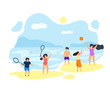 © TeraVector - Guys Play Badminton in Summer on Beach Vector Flat