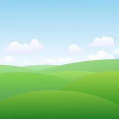 Wall Mural - Beautiful green landscape with clouds, blue sky and green meadow