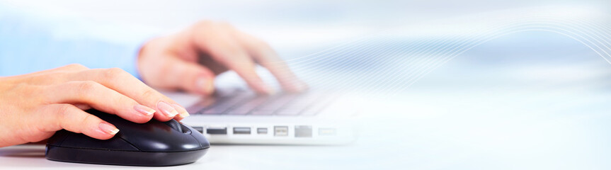Aufkleber - Hands typing on computer laptop.
