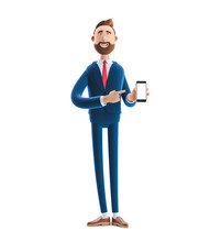 3d Illustration. Portrait Of A Handsome Businessman With Mobile Phone