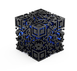 qr code cube concept isolated on white. 3d rendering