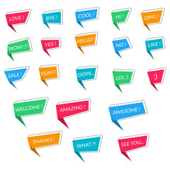 Wall Mural - speech bubbles set with short messages. talk or speak graphic shapes with text or phrases for dialog