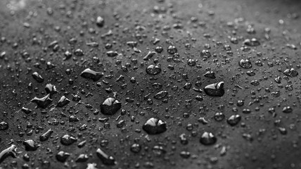 Rain Water droplets on black waterproof fabric