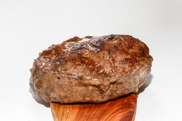 Roasted marble beef beefsteak on wooden shovel.