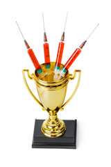 Poster - Golden trophy cup and syringes