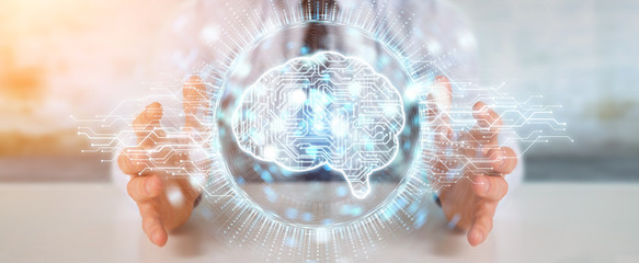 Aufkleber - Businessman using digital artificial intelligence icon hologram 3D rendering