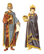 Ancient byzantine emperor and empress (Middle Ages) / vintage illustration from Meyers Konversations-Lexikon 1897