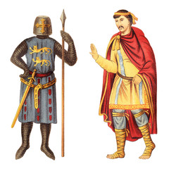 Wall Mural - Knight and frankish nobleman (Middle Ages) / vintage illustration from Meyers Konversations-Lexikon 1897