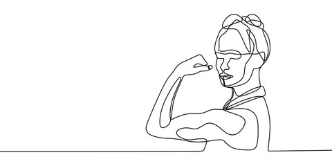 Strong women continuous one line drawing vector illustration. Concept of girl power minimalism design.