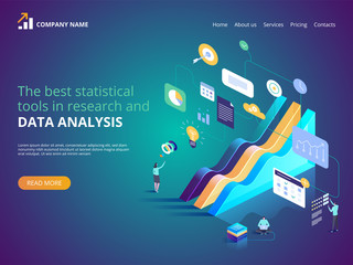 Statistical tools in research and data analysis. Vector isometric illustration