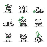 Fototapeta Dziecięca - Cute pandas flat vector color illustrations set