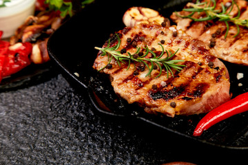 Steak grill in the cast iron grill pan