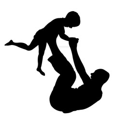 Sticker - father playing with his son, silhouette vector