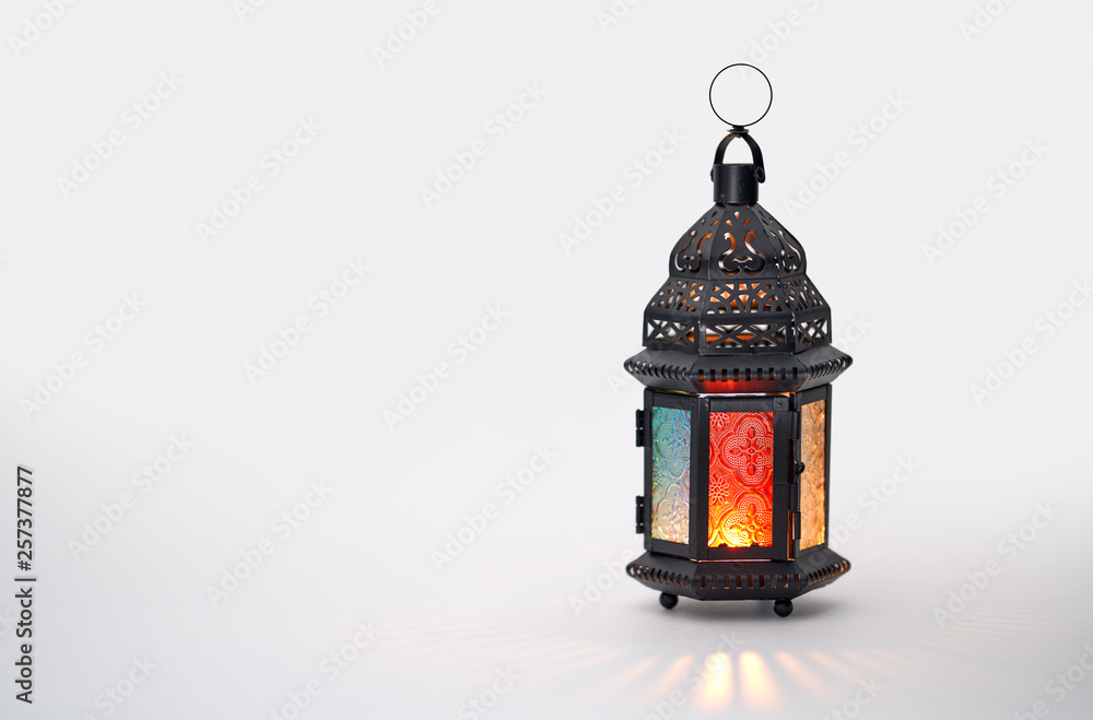Arabic lantern with burning candle - obrazy, fototapety, plakaty 