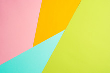 Texture Background Of Fashionable Pastel Color With Top View, Minimal Concept, Flat Lay: Blue, Orange, Green And Pink