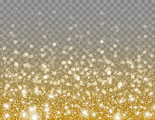 Wall Mural - gold glitter particles and lights effect for luxury greeting card. vector glowing golden shimmer tex