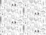 Fototapeta Fototapety na ścianę do pokoju dziecięcego - Vector seamless pattern with hand drawn wild forest animals,