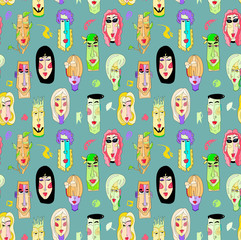 Wall Mural - creative pattern. colored heads of men and women. used in printing packaging, clothing design, notep