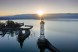 Aerial view of the Lighthouse in Lindau Harbour, Lake Constance, Bavaria, Germany
