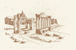 vector sketch of Ancient ruins of Roman Forum or Foro Romano, Rome, Italy.