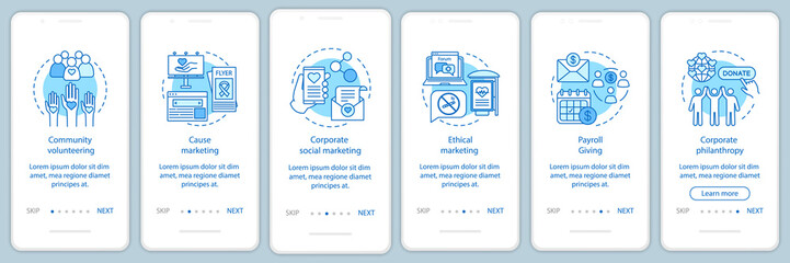 Corporate policy onboarding mobile app page screen vector template
