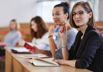 Wall Mural - Multinational group of students in an auditorium