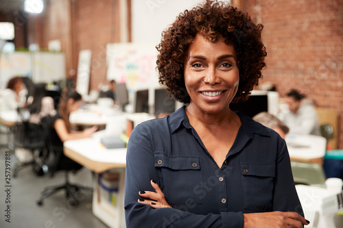Fotomural Portrait Of Mature Businesswoman In Open Plan Office With Business Team Working