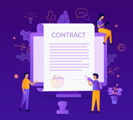 Wall Mural - Signing a contract for the development of the web site. Business concept. Flat vector illustration.